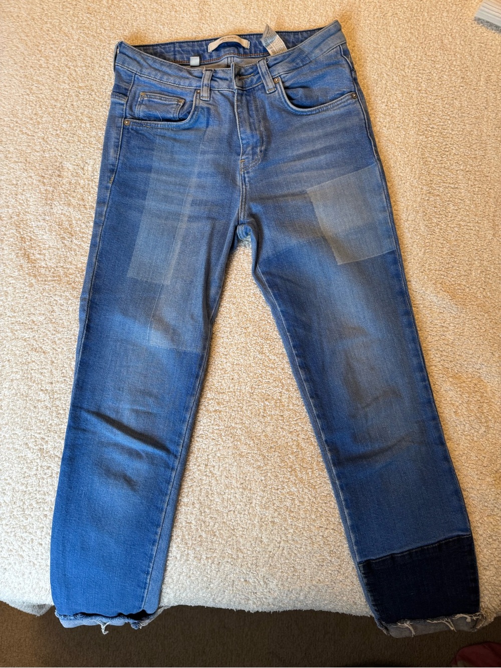 Zara Womens Blue Patchwork Straight Jeans